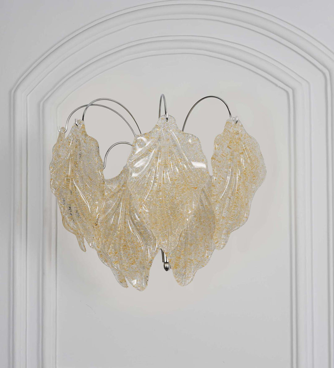 VINTAGE Murano Glass Golden Dust Finish Leaves and Chrome Finish Metal Wall Light