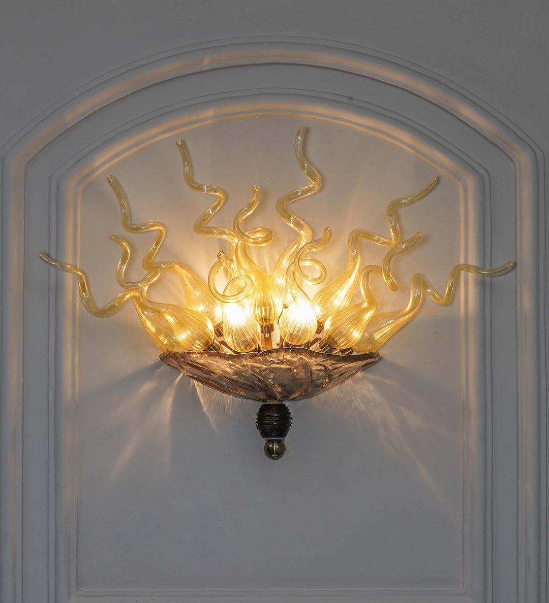 MURANOX Amber Glass Tube Wall Light with Coffee Glass Base – Artistic Designer Decorative Wall Lamp
