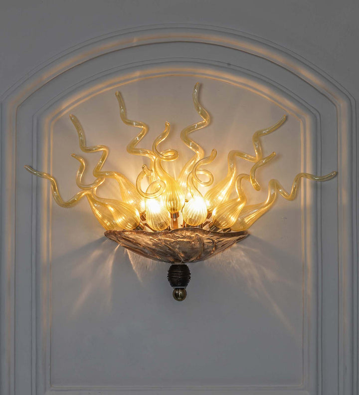 MURANOX Amber Glass Tube Wall Light with Coffee Glass Base – Artistic Designer Decorative Wall Lamp