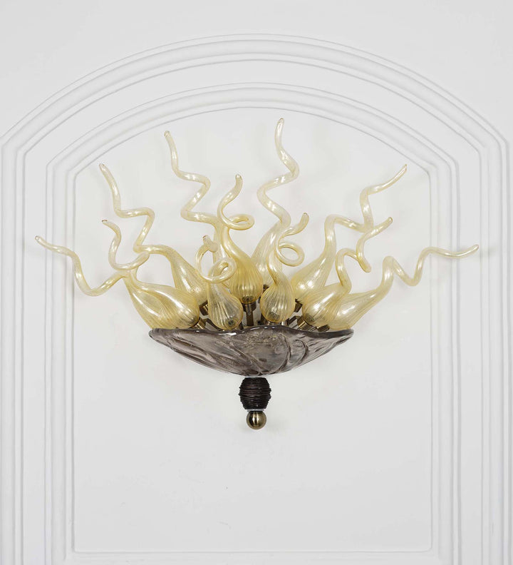 MURANOX Amber Glass Tube Wall Light with Coffee Glass Base – Artistic Designer Decorative Wall Lamp