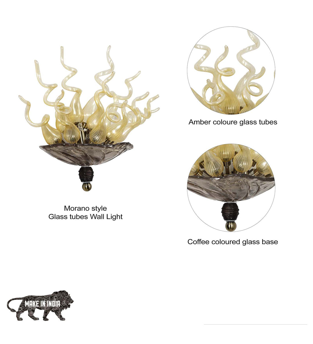 MURANOX Amber Glass Tube Wall Light with Coffee Glass Base – Artistic Designer Decorative Wall Lamp