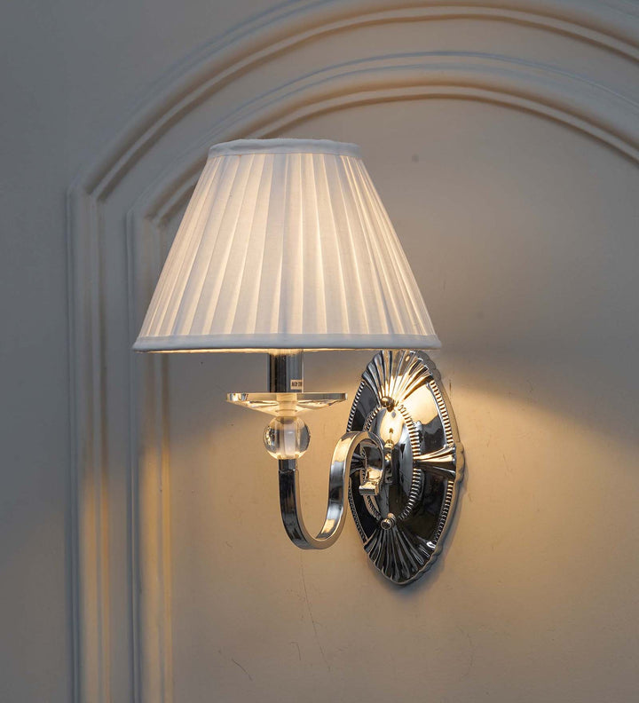 ELVIRA Fabric Shade Wall Light with Crystal Glass & Chrome Finish Metal Body – Modern Decorative Wall Lamp
