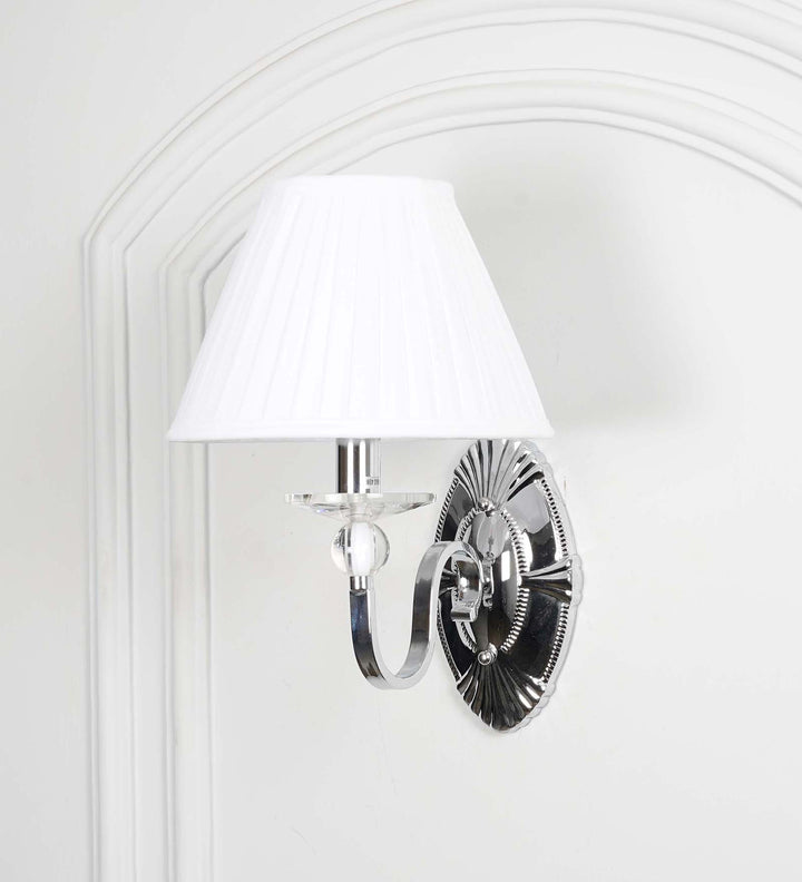 ELVIRA Fabric Shade Wall Light with Crystal Glass & Chrome Finish Metal Body – Modern Decorative Wall Lamp