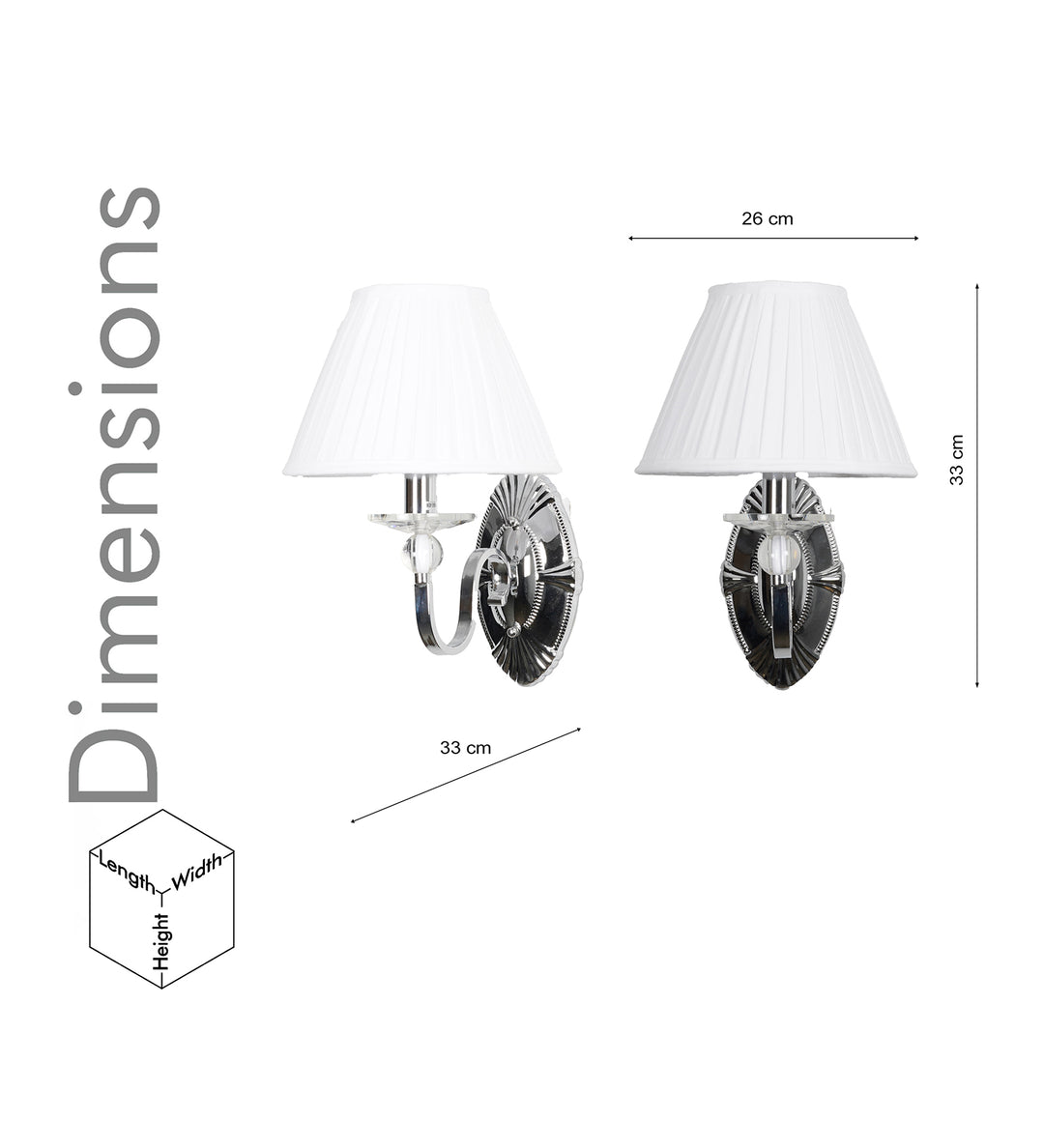 ELVIRA Fabric Shade Wall Light with Crystal Glass & Chrome Finish Metal Body – Modern Decorative Wall Lamp