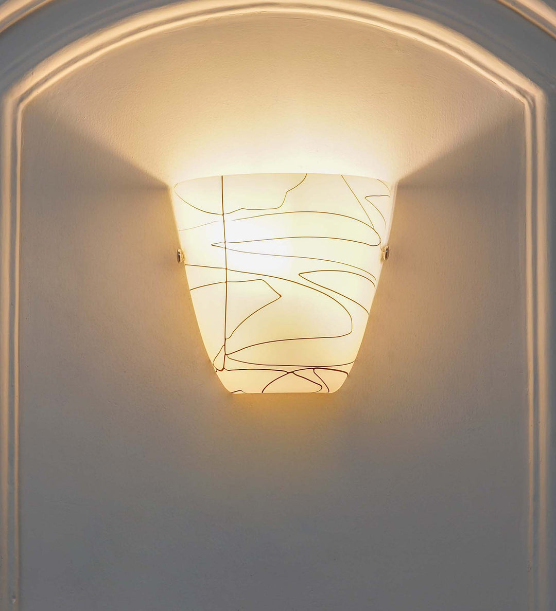 VELORA Frosted White Glass Uplighter Wall Light with Black Pattern – Modern Decorative Wall Lamp
