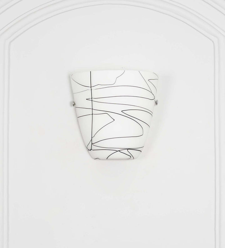VELORA Frosted White Glass Uplighter Wall Light with Black Pattern – Modern Decorative Wall Lamp