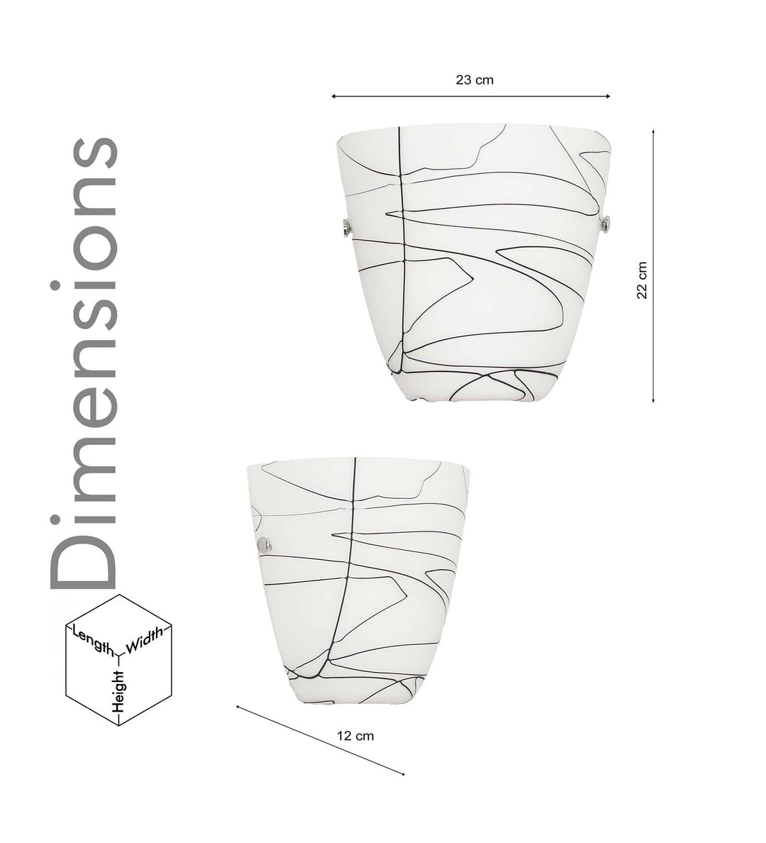 VELORA Frosted White Glass Uplighter Wall Light with Black Pattern – Modern Decorative Wall Lamp