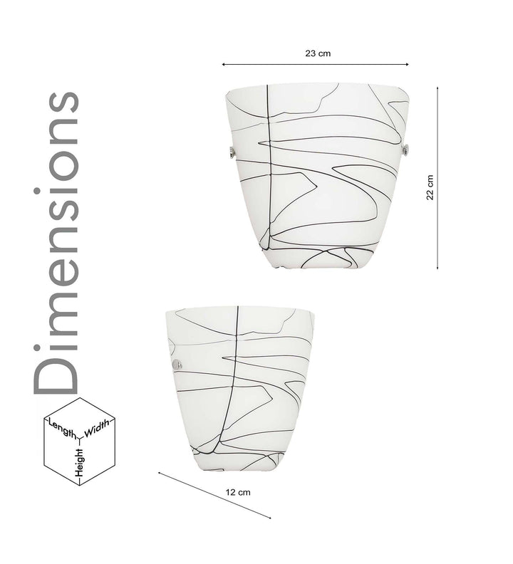 VELORA Frosted White Glass Uplighter Wall Light with Black Pattern – Modern Decorative Wall Lamp
