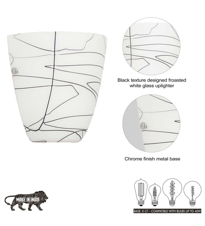 VELORA Frosted White Glass Uplighter Wall Light with Black Pattern – Modern Decorative Wall Lamp