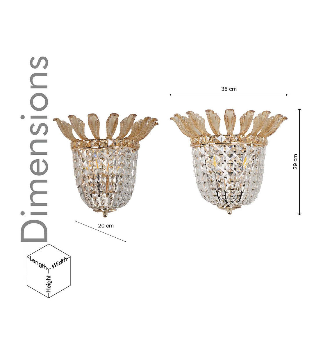 VELORIA Honey Crystal Wall Light with Gold Finish Metal Body – Modern Decorative Crystal Wall Lamp