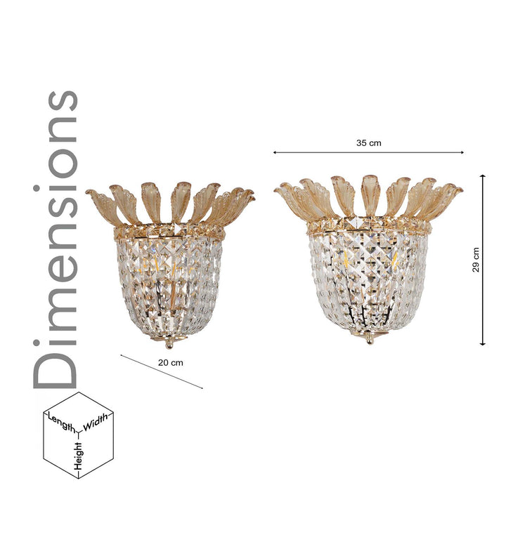VELORIA Honey Crystal Wall Light with Gold Finish Metal Body – Modern Decorative Crystal Wall Lamp