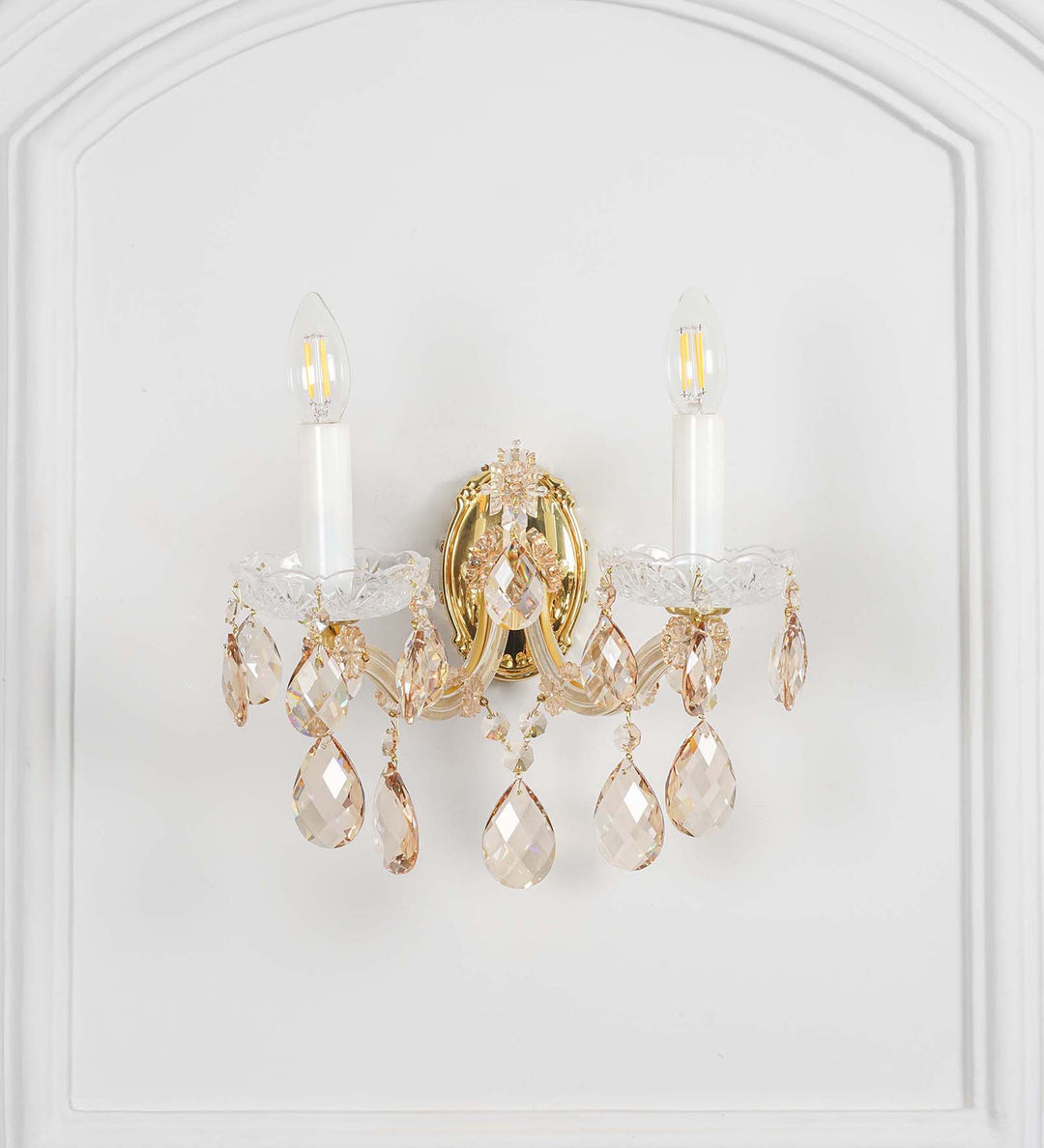 AURELIA 2-Light Gold Finish Crystal Wall Lamp with Hanging Cut Crystals