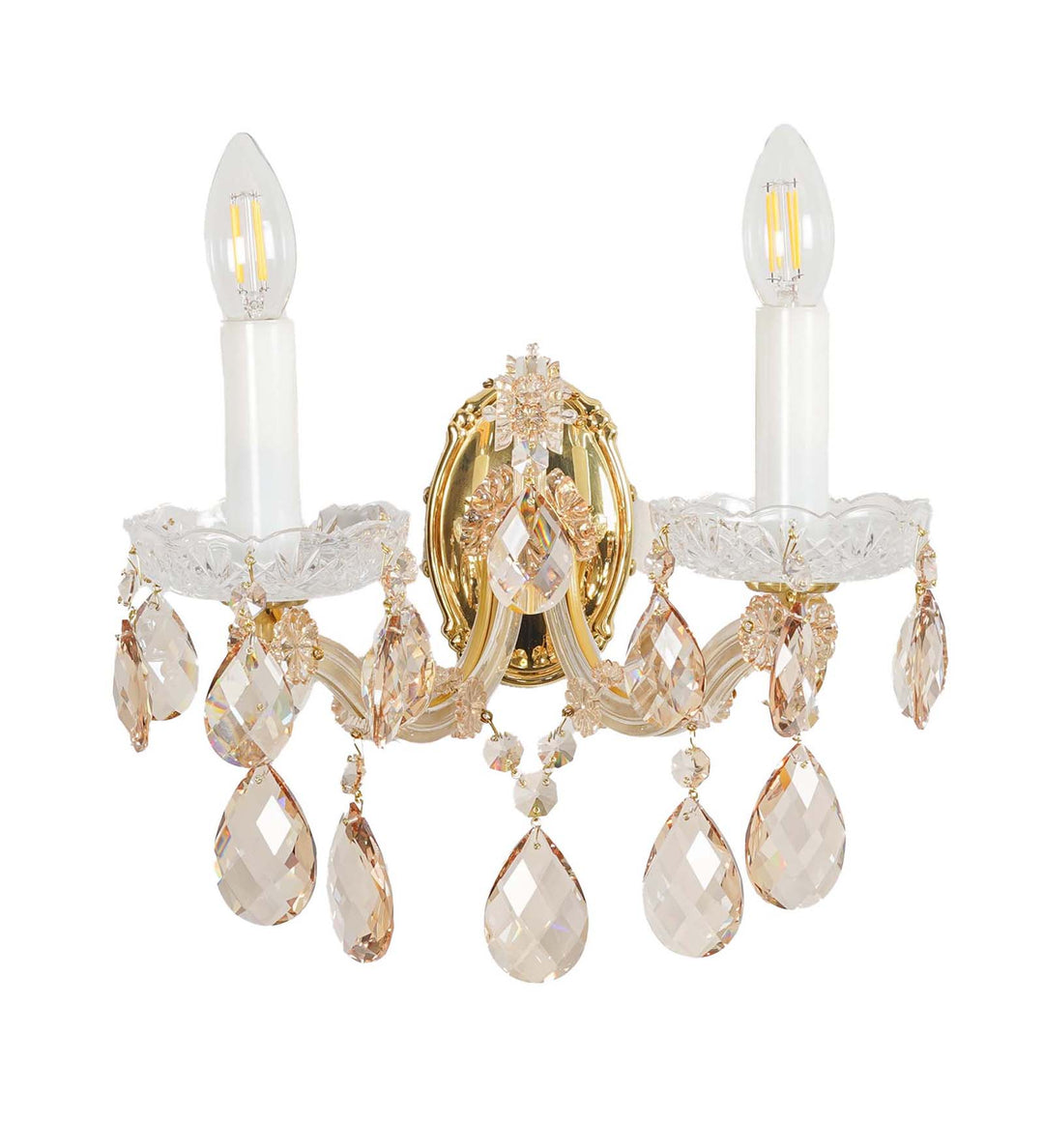 AURELIA 2-Light Gold Finish Crystal Wall Lamp with Hanging Cut Crystals