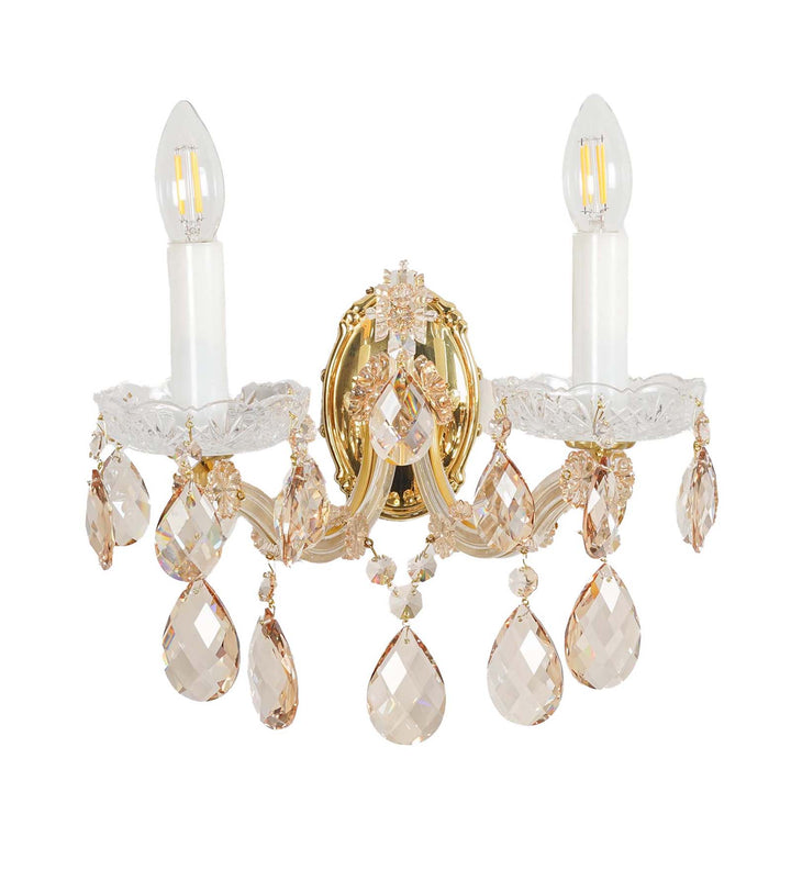 AURELIA 2-Light Gold Finish Crystal Wall Lamp with Hanging Cut Crystals