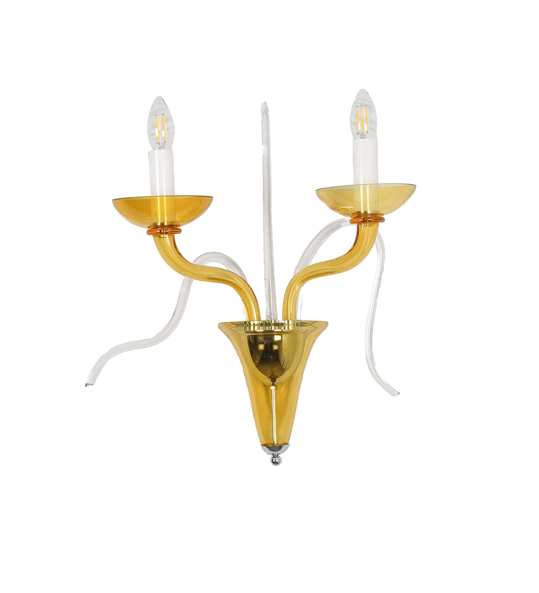 FLEMISH 2-Light Amber Glass Wall Lamp with Dual-Tone Finish & Chrome Metal Body