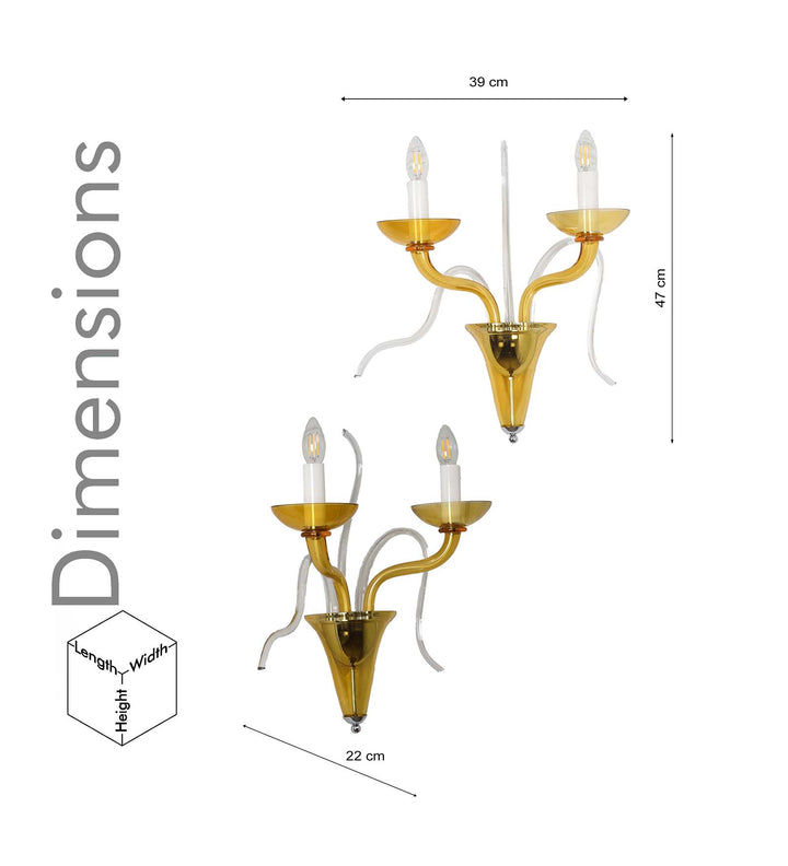 FLEMISH 2-Light Amber Glass Wall Lamp with Dual-Tone Finish & Chrome Metal Body
