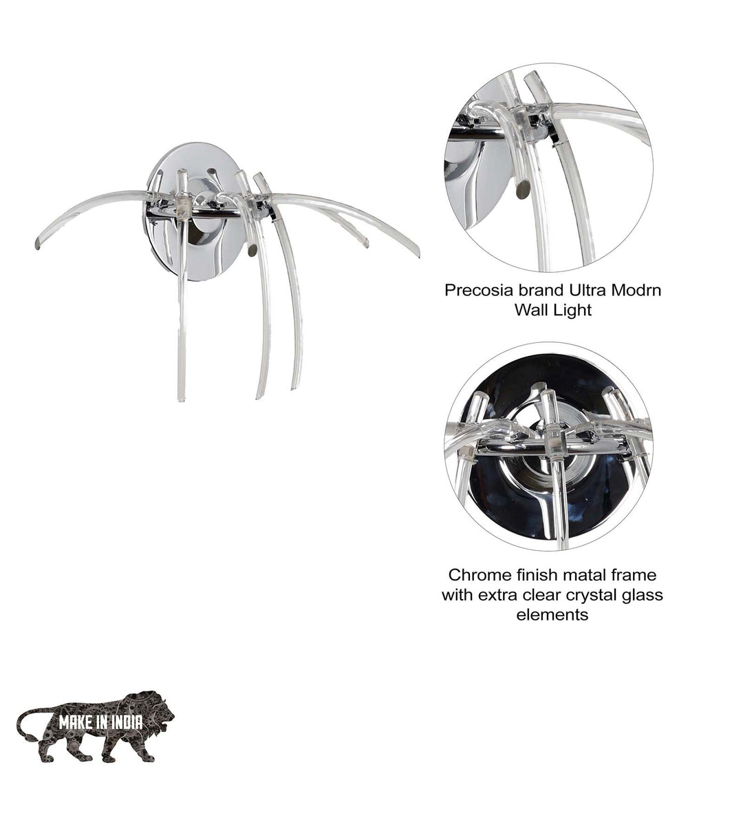 MALIBU Ultra Modern Crystal Wall Light with Clear Glass Elements & Chrome Body – Designer Wall Lamp for Bedroom, Living Room & Interiors