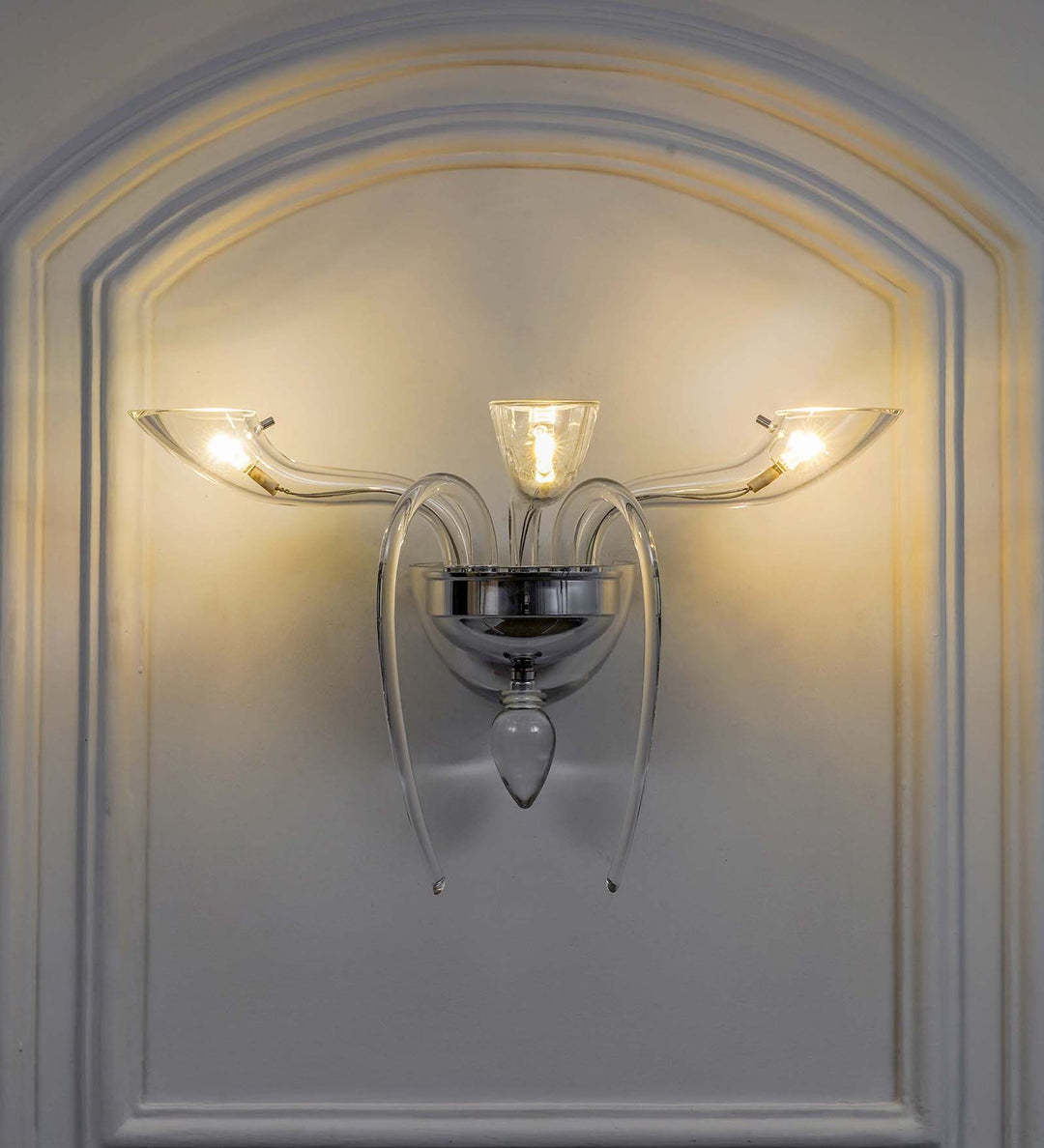 STANFORD Triple Arm Crystal Wall Light with Clear Glass & Chrome Finish