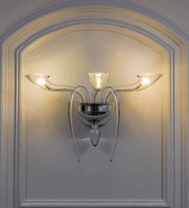 STANFORD Triple Arm Crystal Wall Light with Clear Glass & Chrome Finish