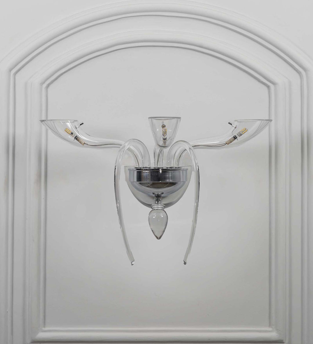 STANFORD Triple Arm Crystal Wall Light with Clear Glass & Chrome Finish