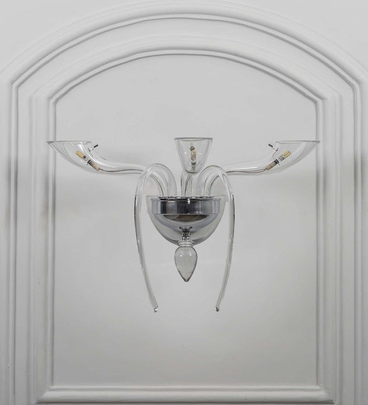STANFORD Triple Arm Crystal Wall Light with Clear Glass & Chrome Finish