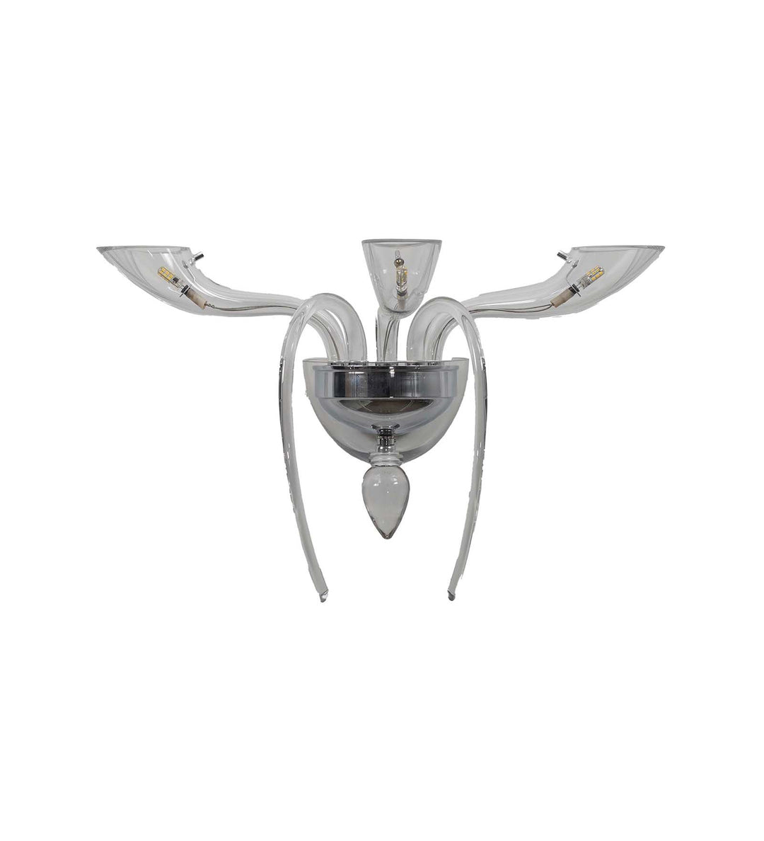STANFORD Triple Arm Crystal Wall Light with Clear Glass & Chrome Finish