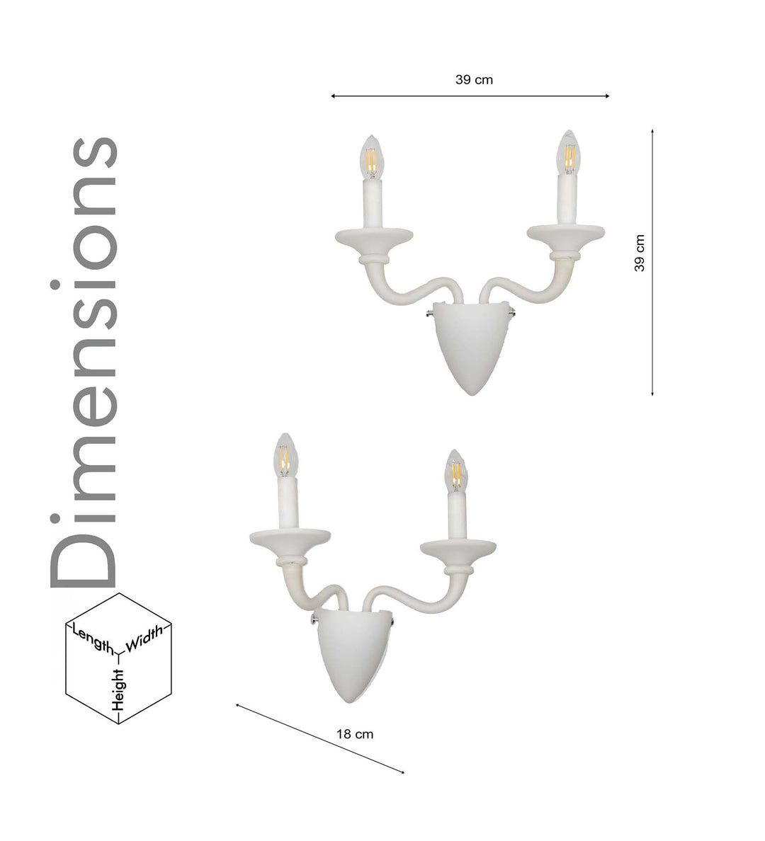 MALIBU Double Arm Wall Light with Frosted White Glass – Modern Decorative Wall Lamp for Bedroom, Living Room & Hallway (E14 Bulb Compatible)