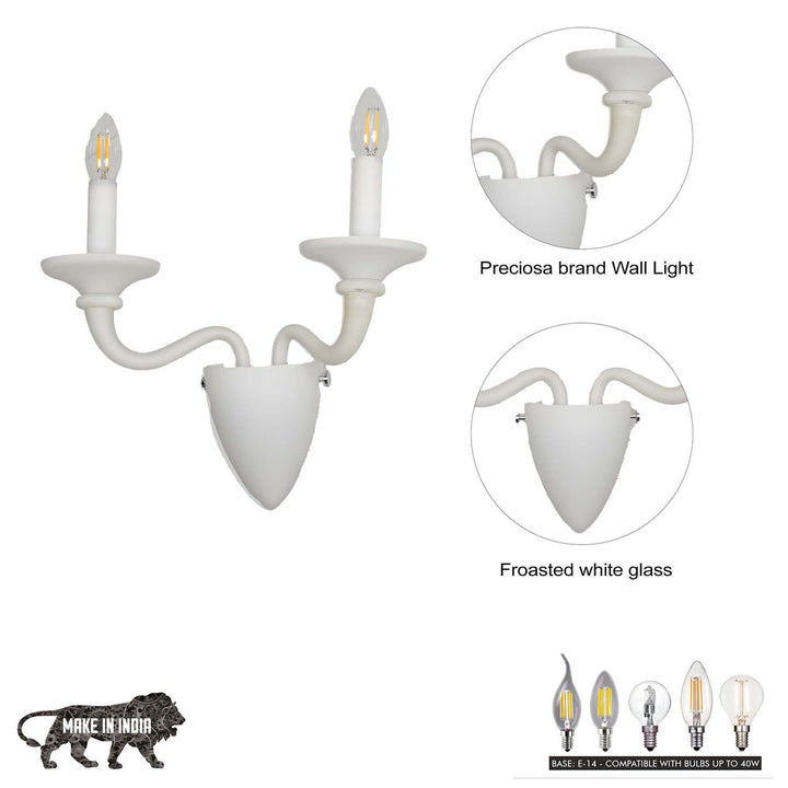 MALIBU Double Arm Wall Light with Frosted White Glass – Modern Decorative Wall Lamp for Bedroom, Living Room & Hallway (E14 Bulb Compatible)