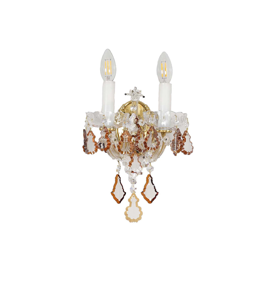 TAMARA Double Arm Crystal Wall Light with Honey-Coloured Crystals & Gold Finish