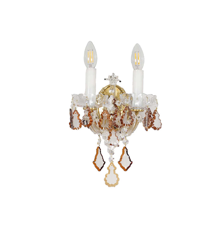 TAMARA Double Arm Crystal Wall Light with Honey-Coloured Crystals & Gold Finish