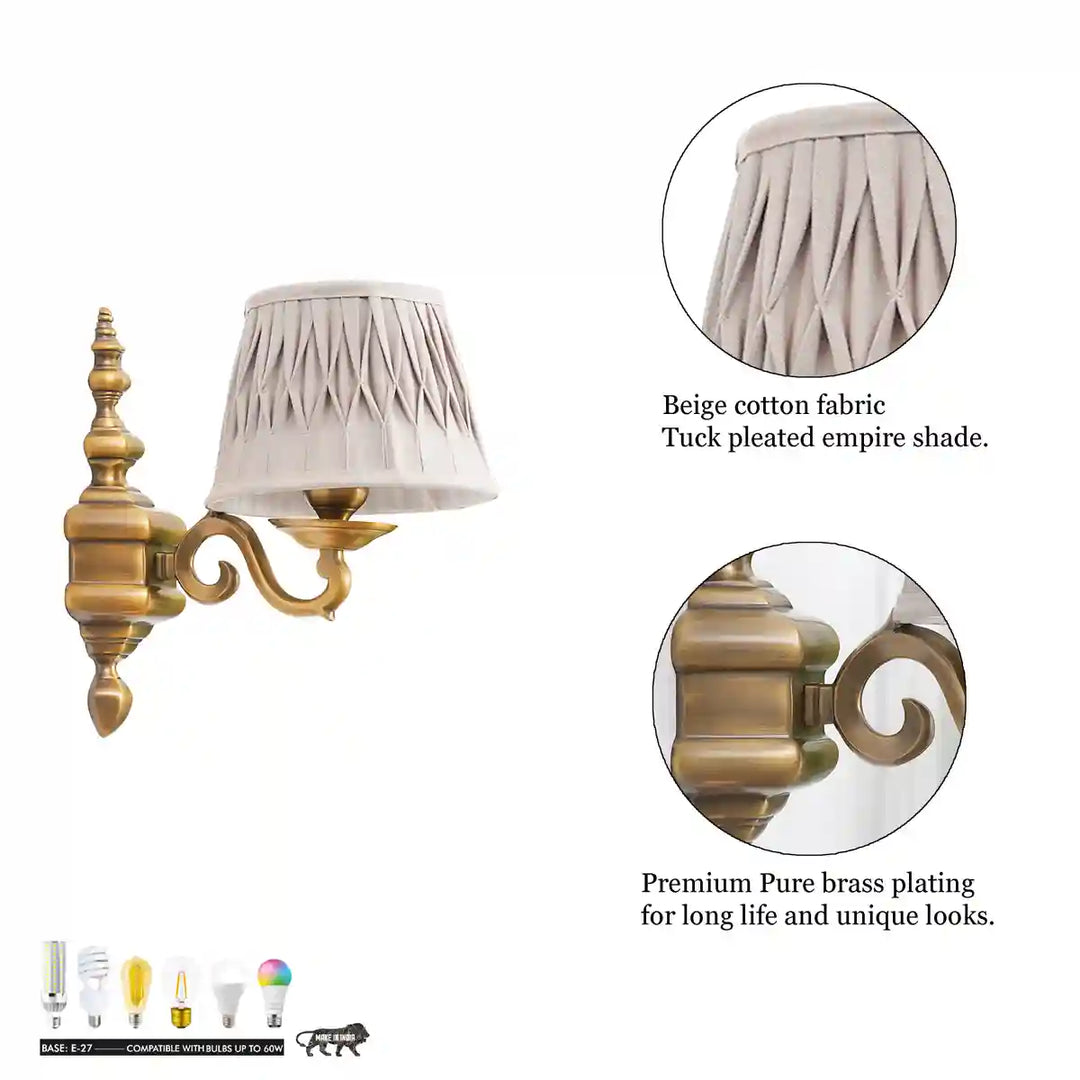 Soho Brass Single Shade Wall Light With Natural Linen Shade