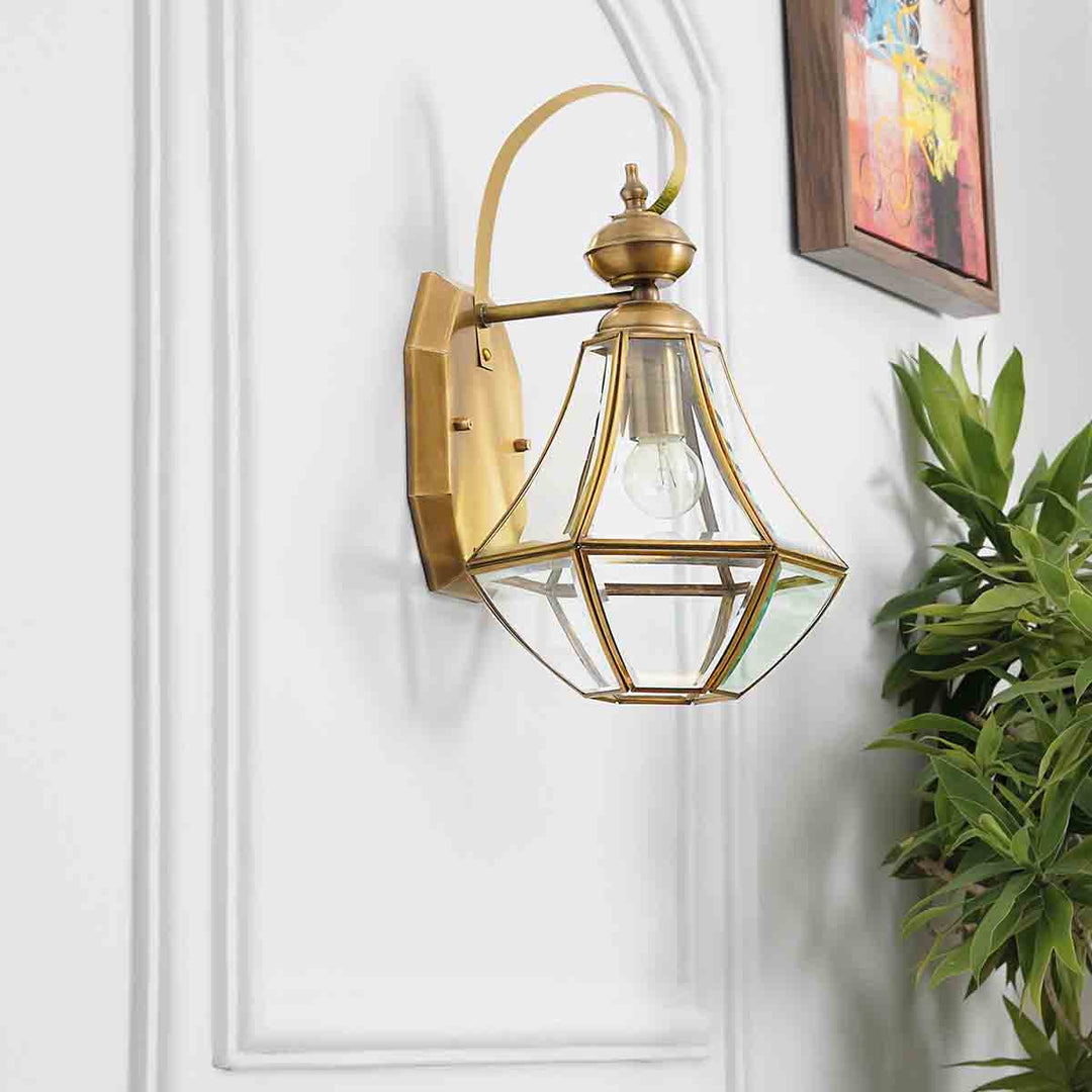 Giovanny Classic Brass and Glass Lantern Wall Light