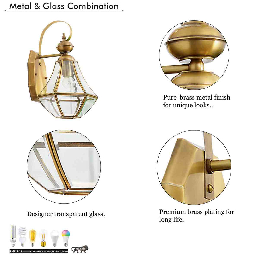 Giovanny Classic Brass and Glass Lantern Wall Light