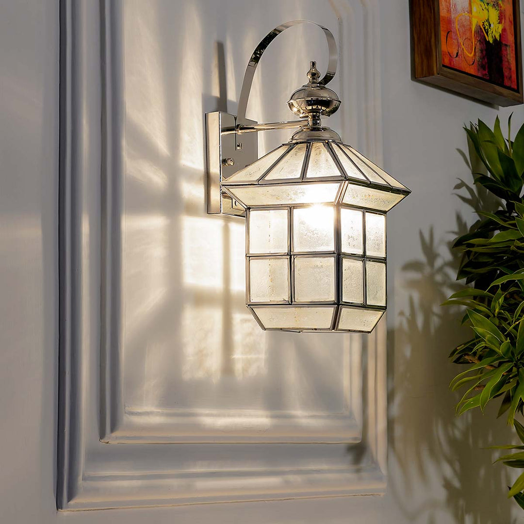 Calsada Classic Chrome Finish Brass & Glass Lantern Wall Light