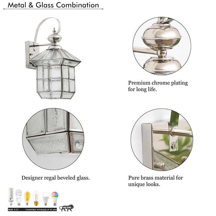 Calsada Classic Chrome Finish Brass & Glass Lantern Wall Light