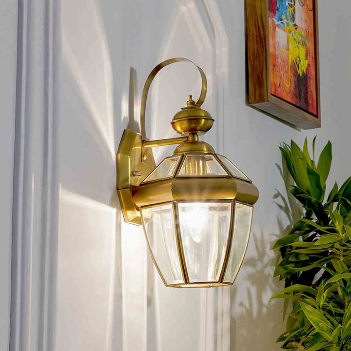 Leopold Classic Brass and Glass Lantern Wall Light