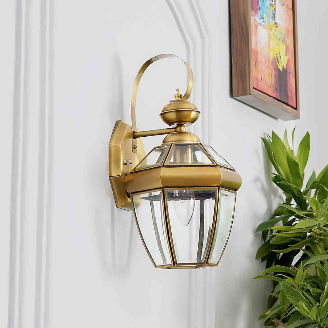 Leopold Classic Brass and Glass Lantern Wall Light