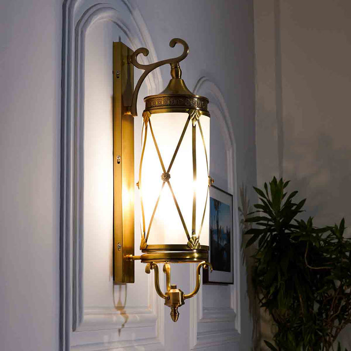 Guildhall Brass and Glass Lantern Wall Light