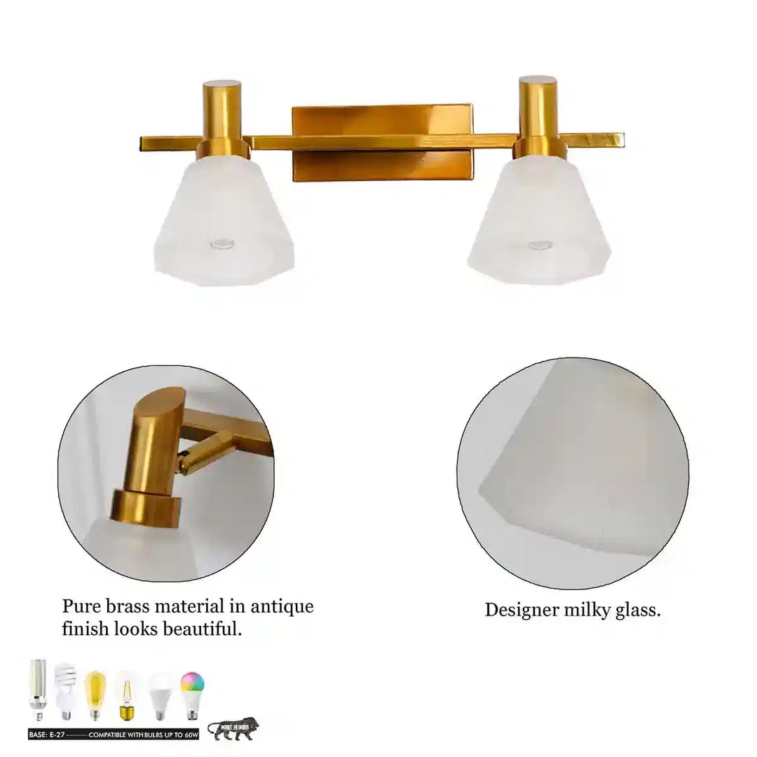 Ainsley 2 Light Brass and Glass Wall Lamp