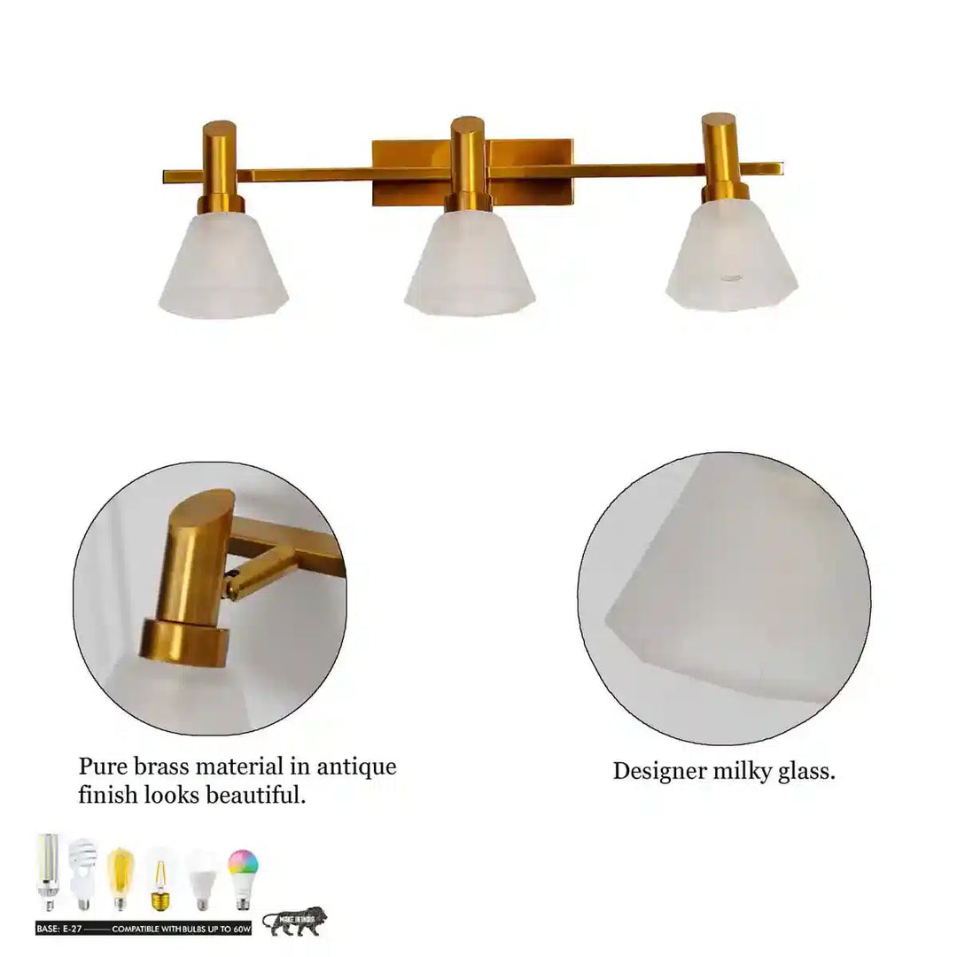 Ainsley 3 Light Brass and Glass Wall Lamp