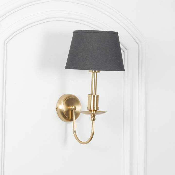 TYLER Brass Finish Metal Wall Light with White Cotton Fabric Shade