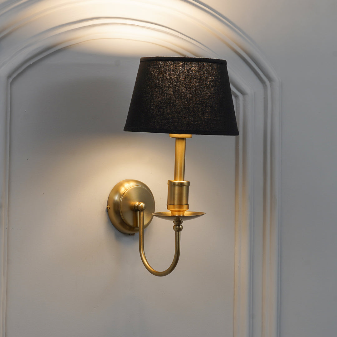 TYLER Brass Finish Metal Wall Light with White Cotton Fabric Shade
