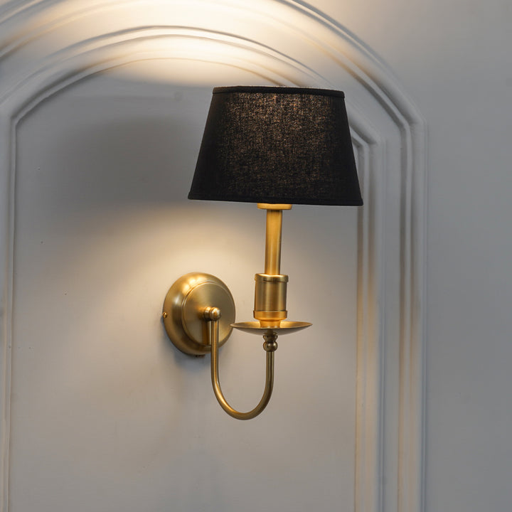 TYLER Brass Finish Metal Wall Light with White Cotton Fabric Shade