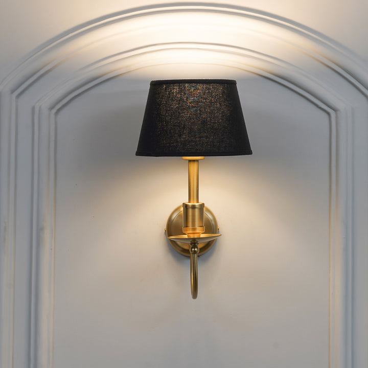 TYLER Brass Finish Metal Wall Light with White Cotton Fabric Shade