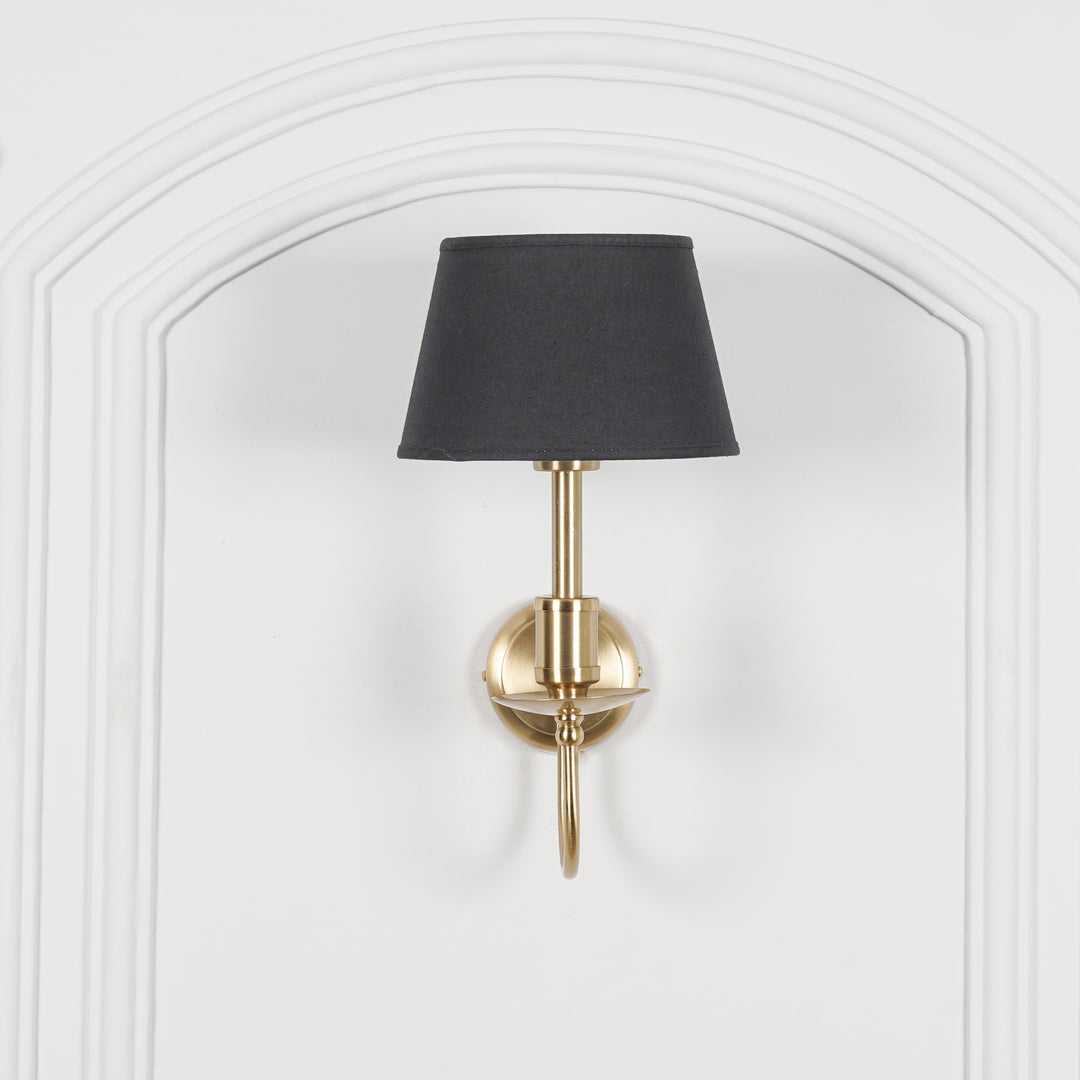 TYLER Brass Finish Metal Wall Light with White Cotton Fabric Shade