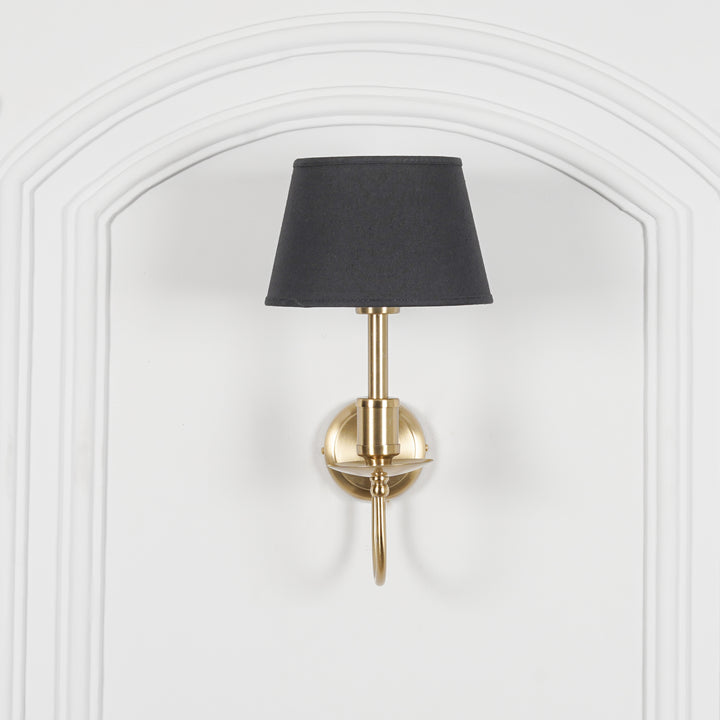 TYLER Brass Finish Metal Wall Light with White Cotton Fabric Shade