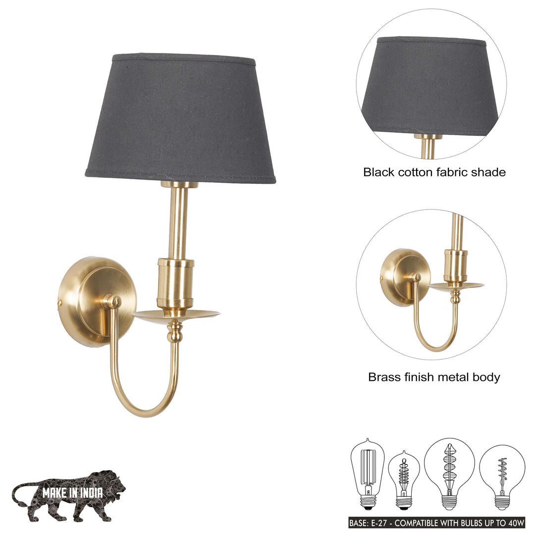 TYLER Brass Finish Metal Wall Light with White Cotton Fabric Shade