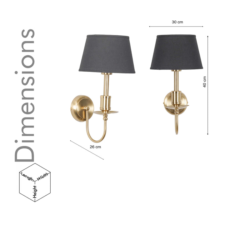 TYLER Brass Finish Metal Wall Light with White Cotton Fabric Shade