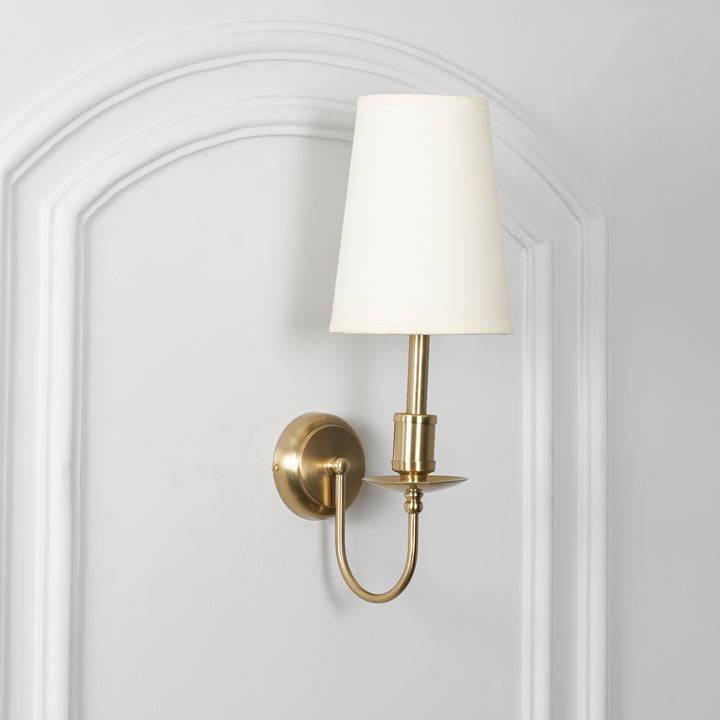 TYLER Brass Finish Metal Wall Light with White Cotton Fabric Shade