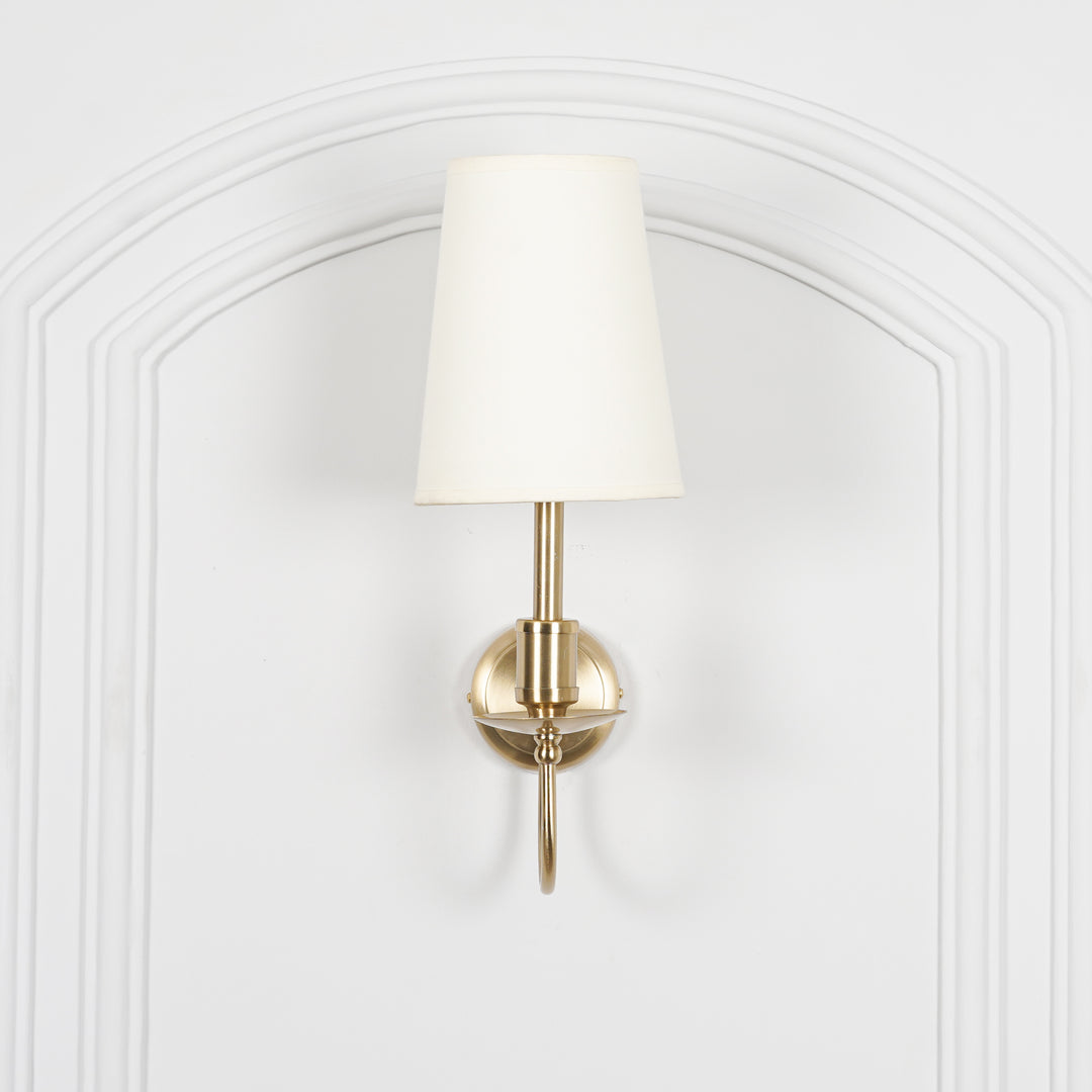 TYLER Brass Finish Metal Wall Light with White Cotton Fabric Shade